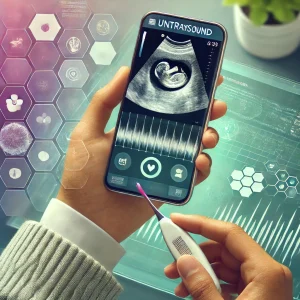 Celular ao lado de um exame de ultrassom