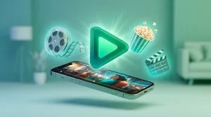 Aplicativo para assistir filmes no celular com pipoca e claquete