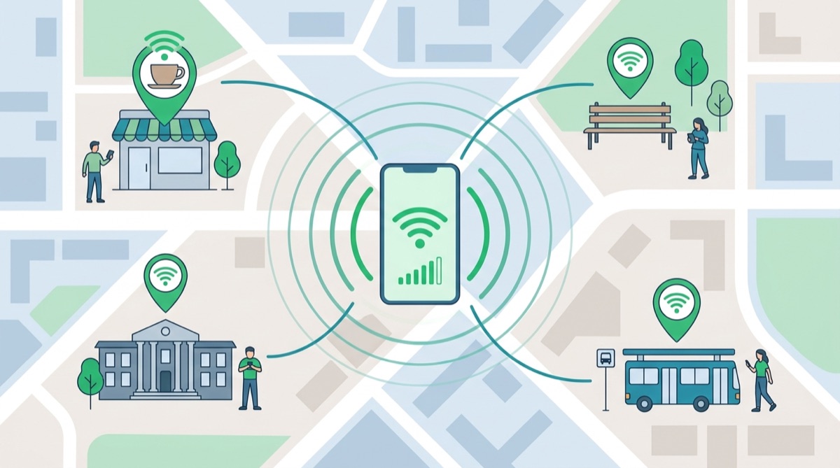 Mapa com pontos de Wi-Fi grátis na cidade